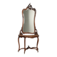 Antique console in mahogany, velvet and glass, Italy, 19th century.