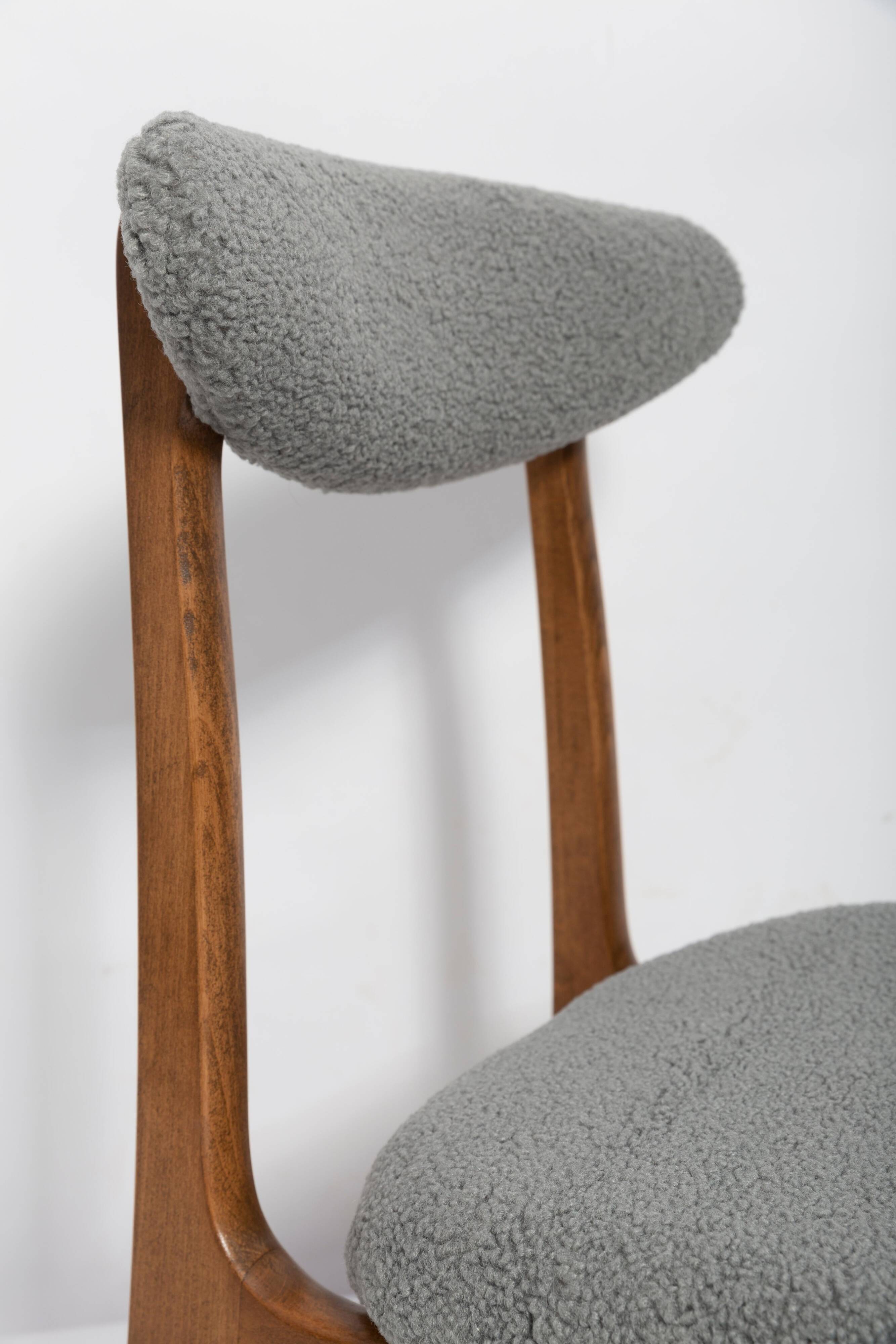 Mid-century boucle armchair in grey designed by Rajmund Hałas, Poland, 1960s.