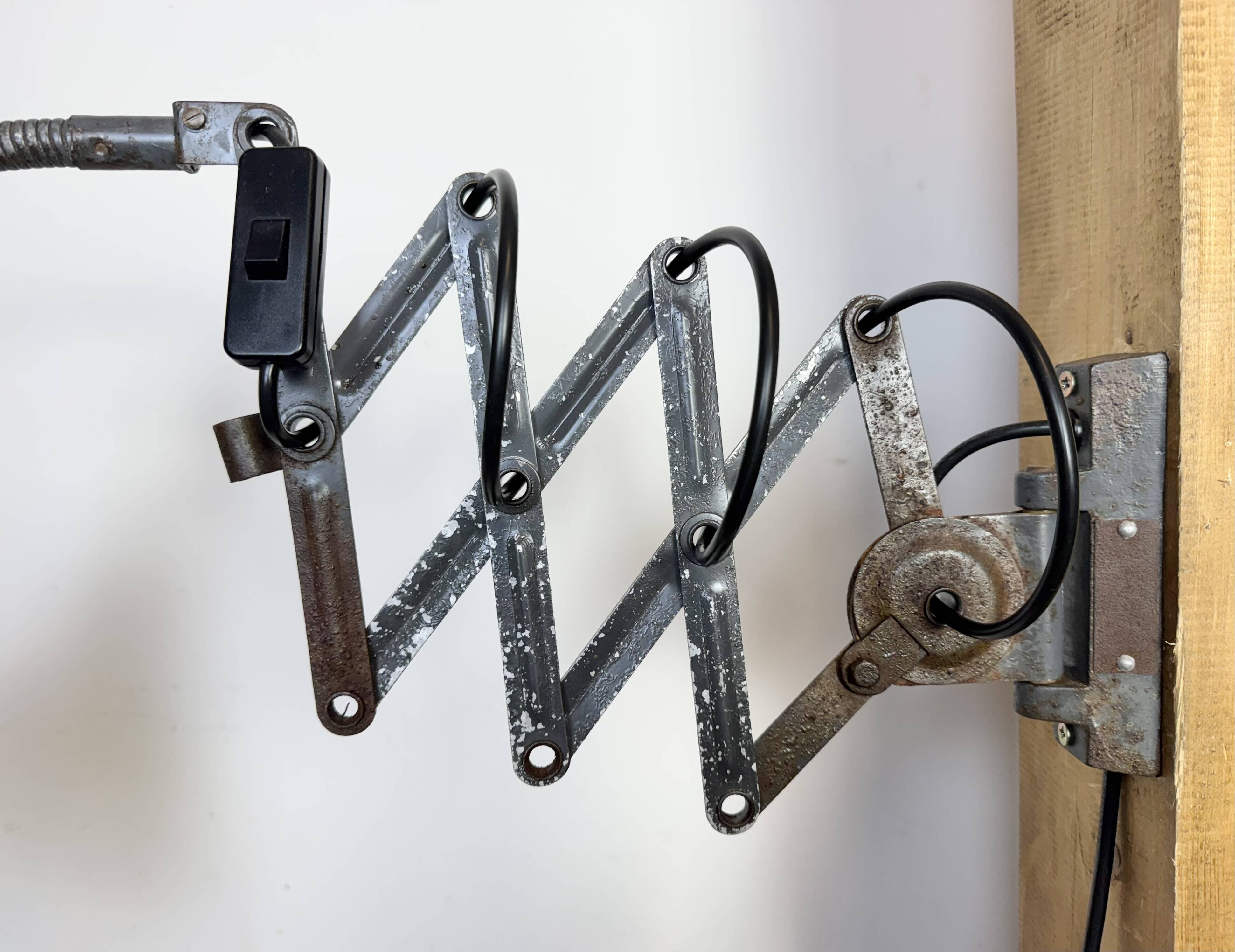 Grey Industrial Scissor Wall Lamp from Elektroinstala, 1960s