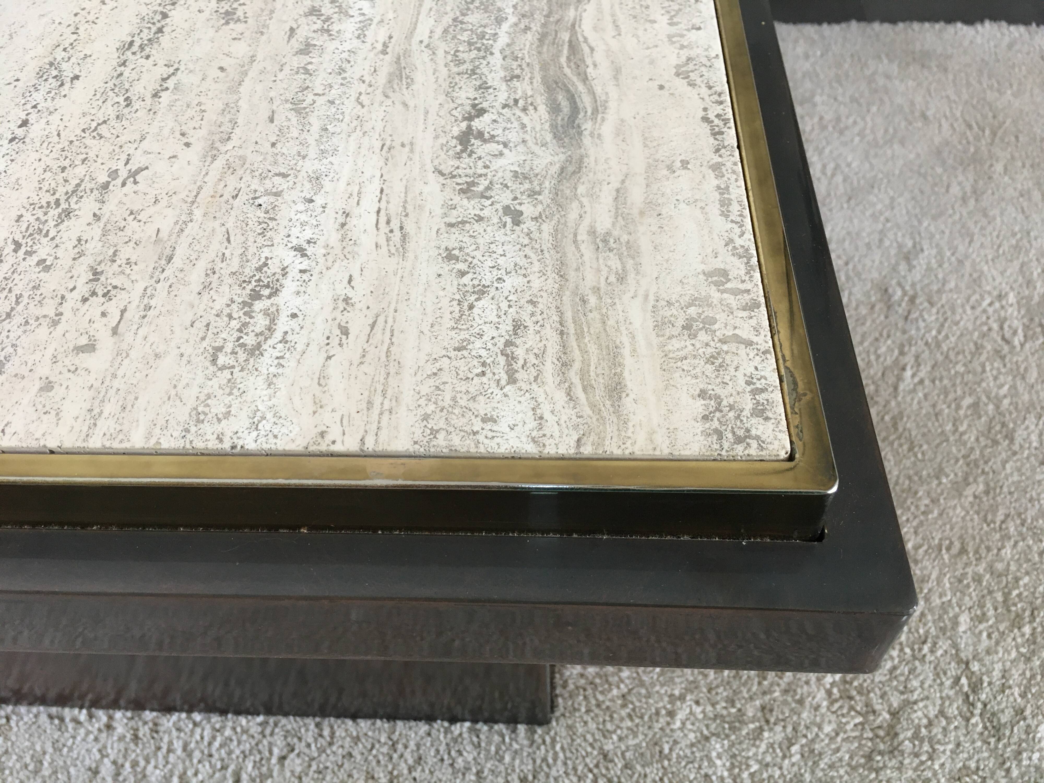 Belgo Chrome Travertine Coffee Table 1970s
