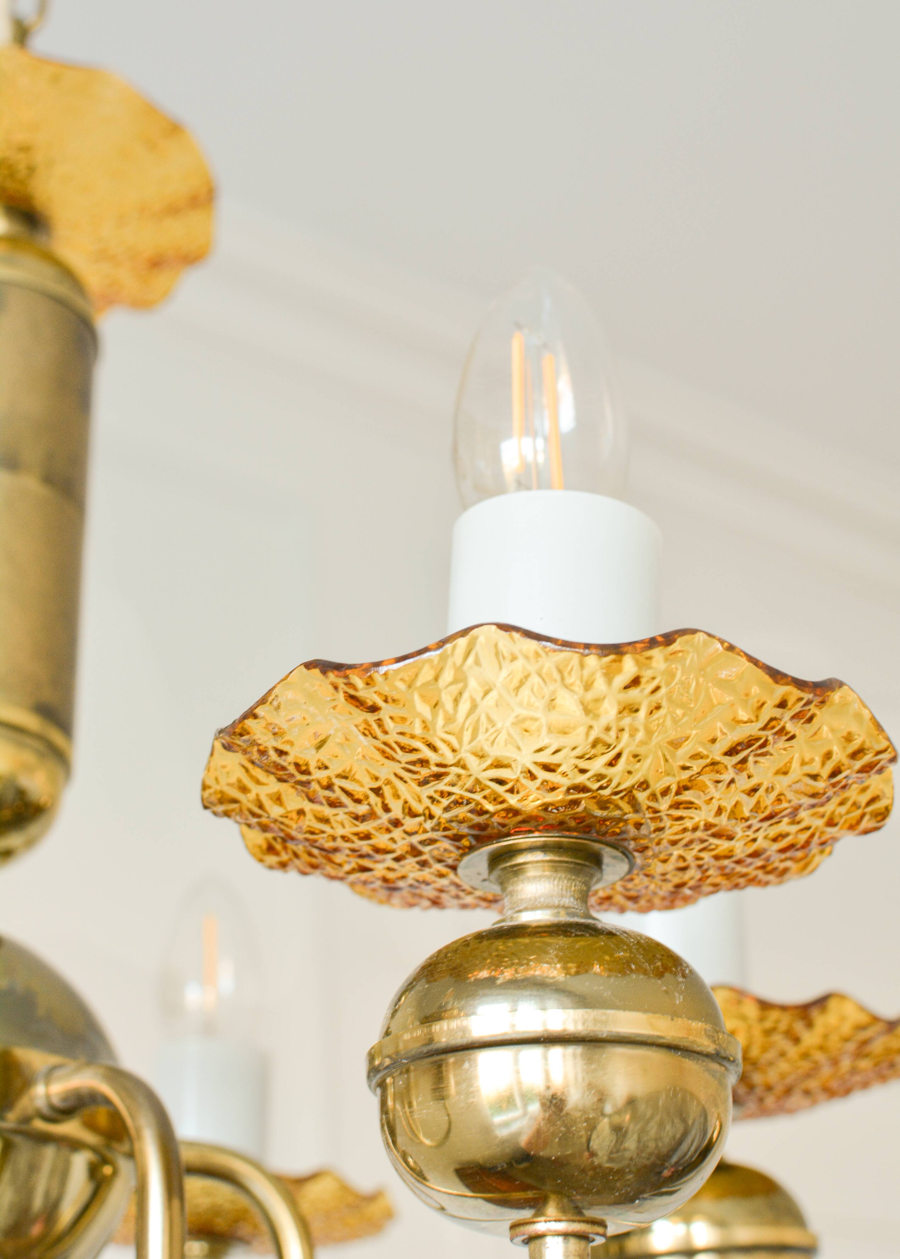 Vintage lustre Kamenický Šenov in amber glass and gold metal – Czechoslovakia