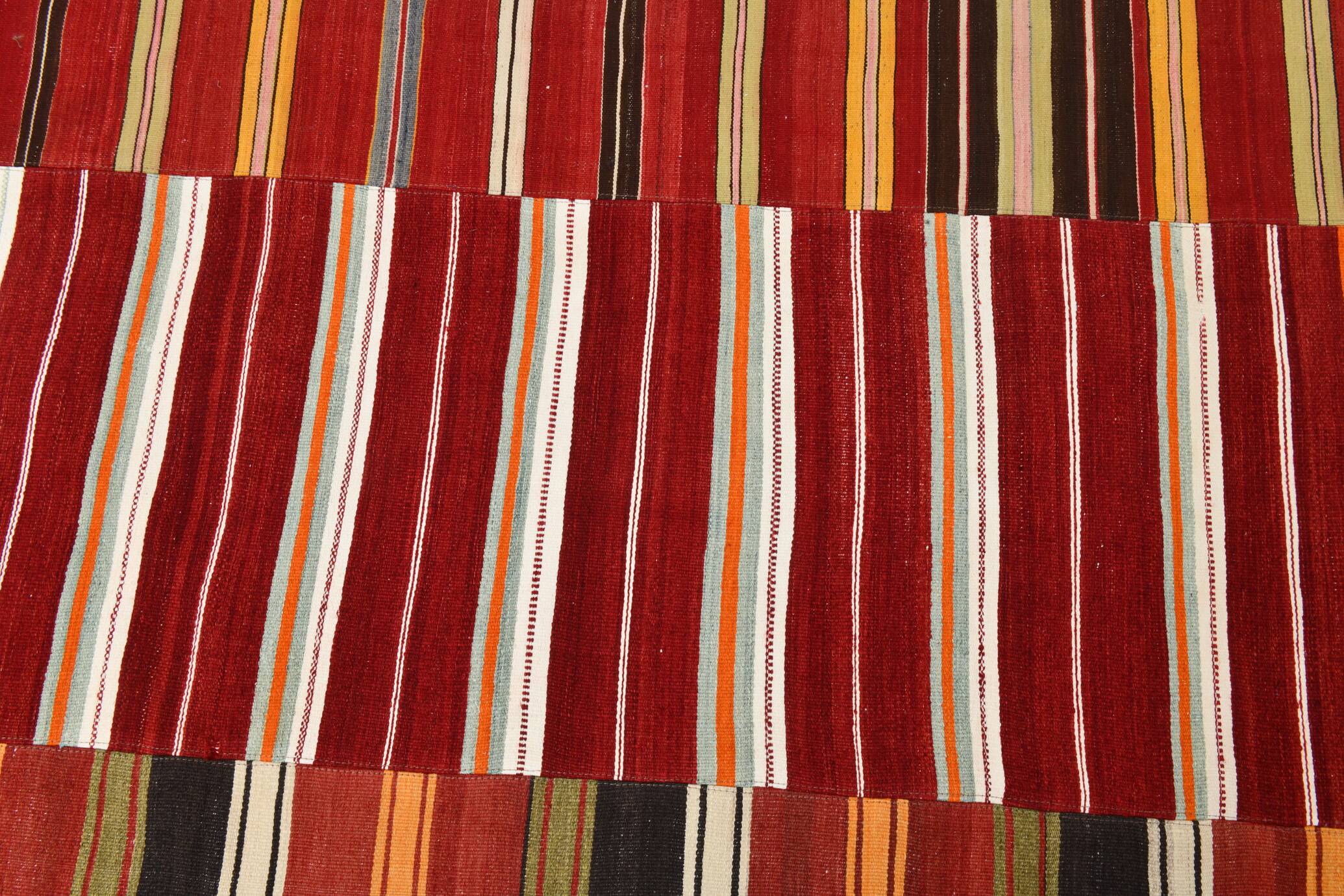 Red & Green Striped Pattern Turkish Kilim Rug, 270x383Cm