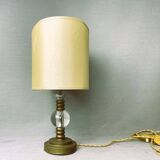 Mid century brass table lamp with silk cream oval lampshade 1960s
