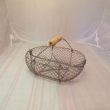 Basket has former apples in metal and wire mesh