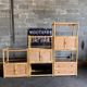 Bookcase, cannage in 3 modules and smoked glass trays - 70s