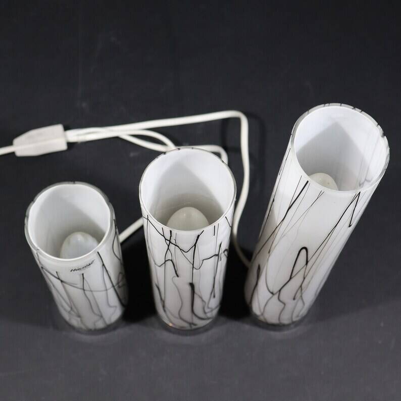 3 glass table lamps by Herstal, Denmark 1980