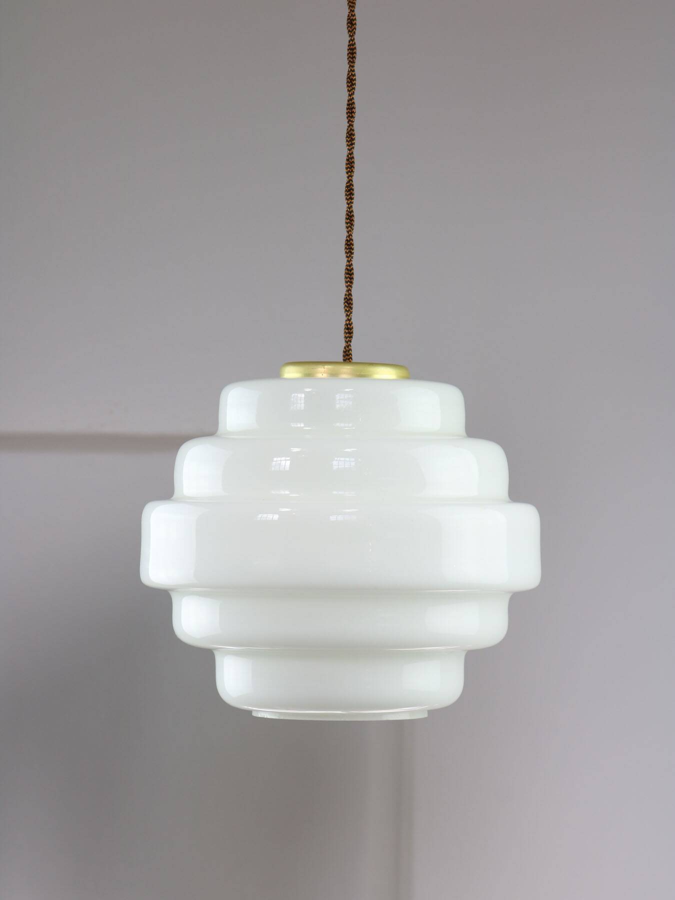 Mid-Century Italian Brass and Opaline Glass Pendant Lamp