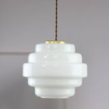 Mid-Century Italian Brass and Opaline Glass Pendant Lamp