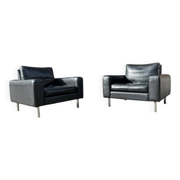 Lot de 2 fauteuils en cuir au design vintage