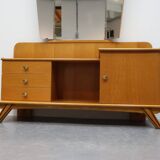 Vintage kaptafel met drieluik spiegel eiken