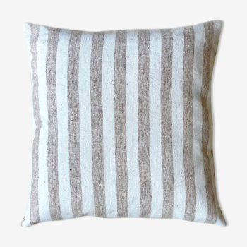 Beige striped cotton cushion ☐ 40 cm