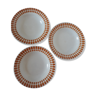 Set of 3 hollow plates sarreguemines "capri" white/ochre