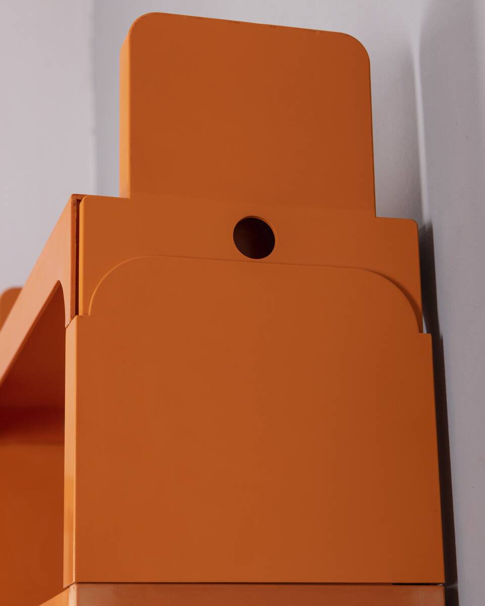 Vintage 1970s plastic corner bookcase designed by Olaf Von Bohr for Kartell