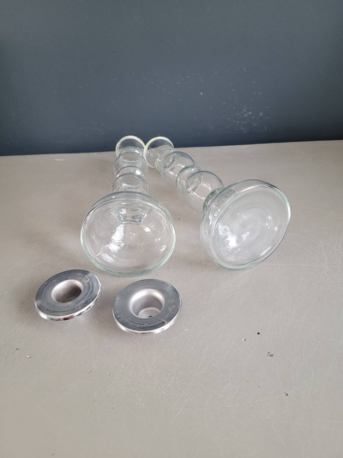 Pair of glass candlesticks