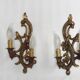 Pair Vintage French Bronze Double Wall Lights Acanthus Leaf & Flower Detail