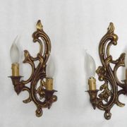 Pair Vintage French Bronze Double Wall Lights Acanthus Leaf & Flower Detail