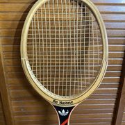 Vintage adidas tennis racket ilie năstase wood + case #e2