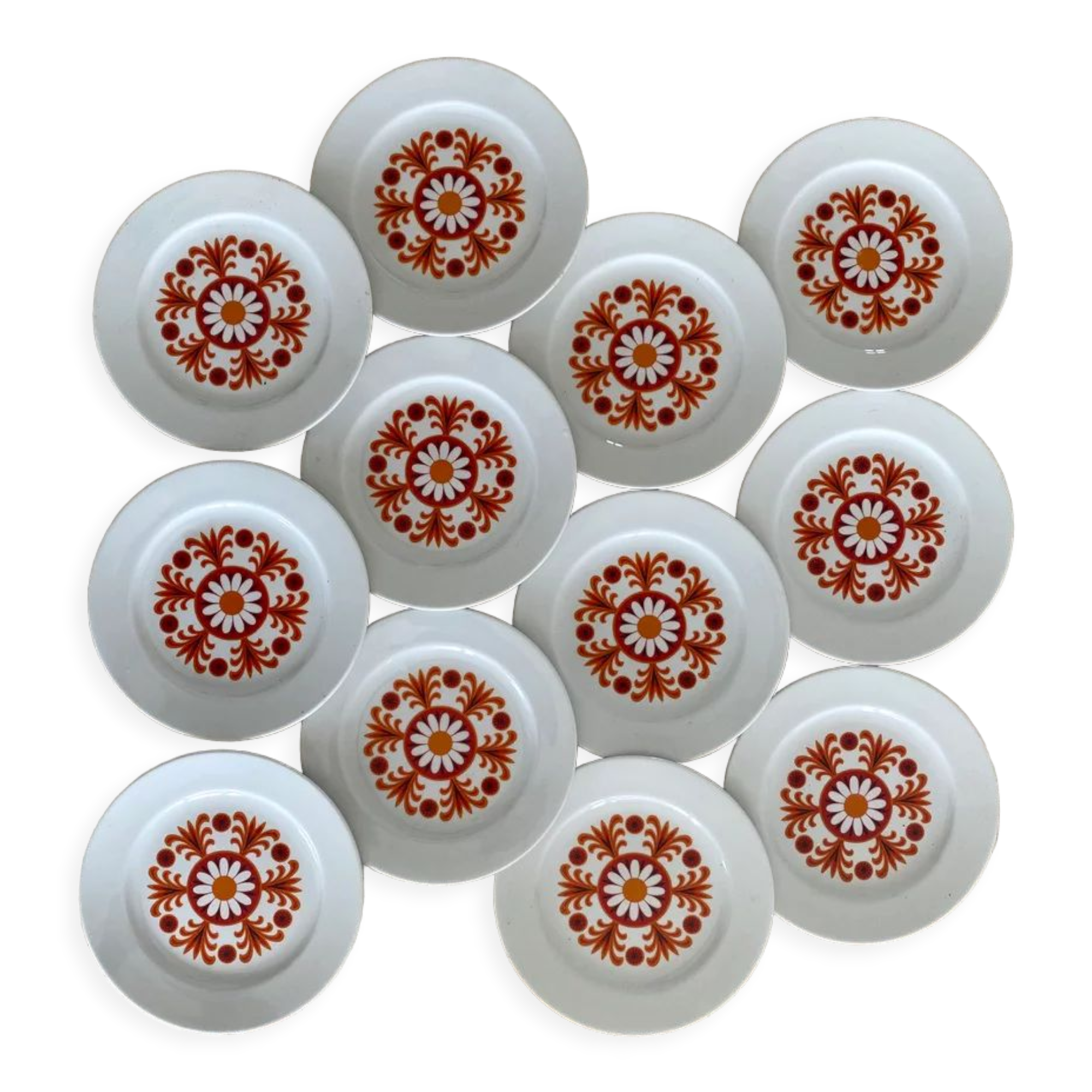 Set of 12 small plates in porcelain Bavaria orange 70's - 20cm