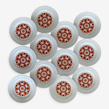 Set of 12 small plates in porcelain Bavaria orange 70's - 20cm