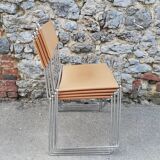 Chrome metal chair upholstered in leather 1970 Giandomenico Belotti