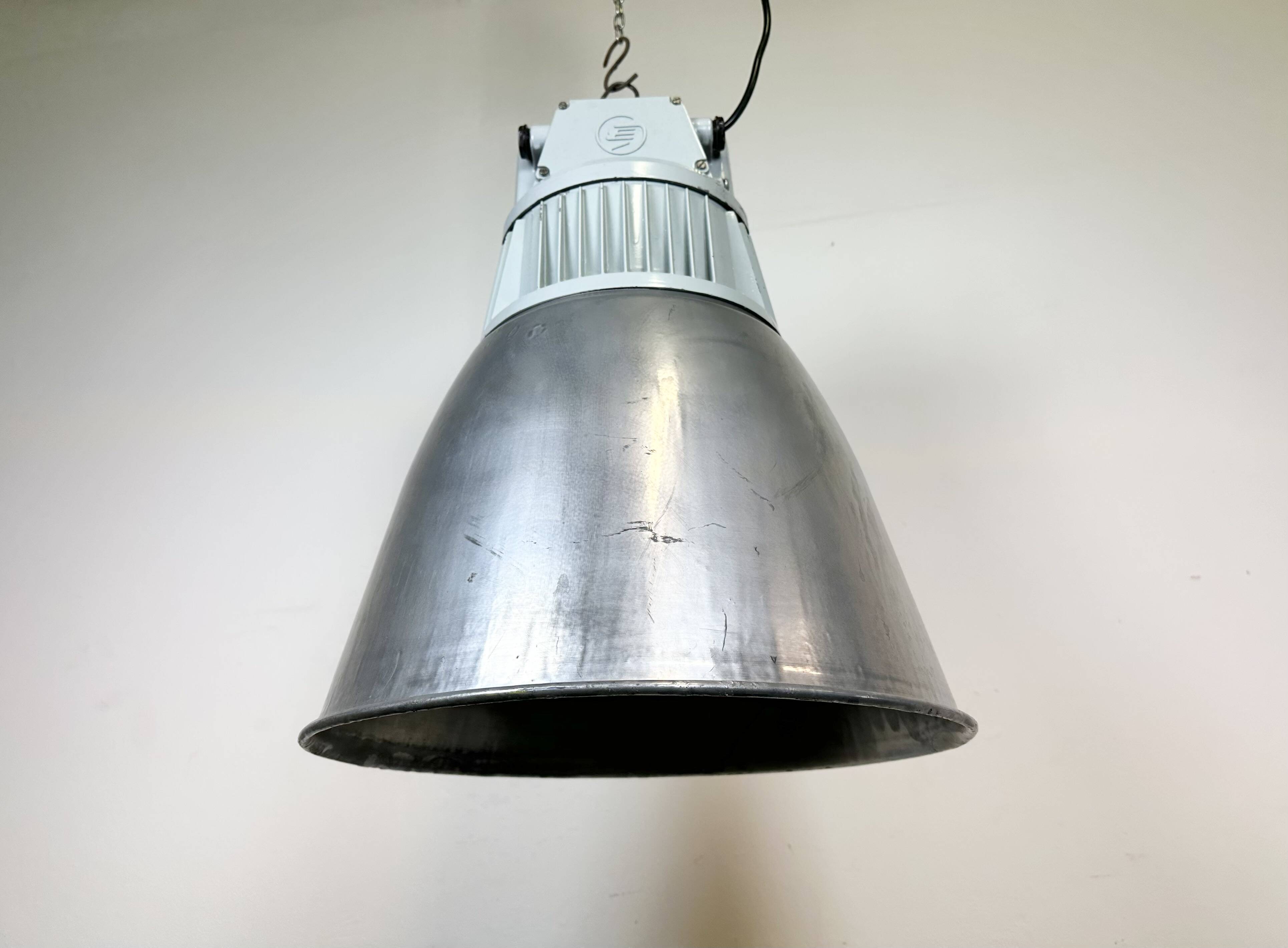 Vintage Silver Industrial Factory Pendant Lamp from Elektrosviti, 1960s