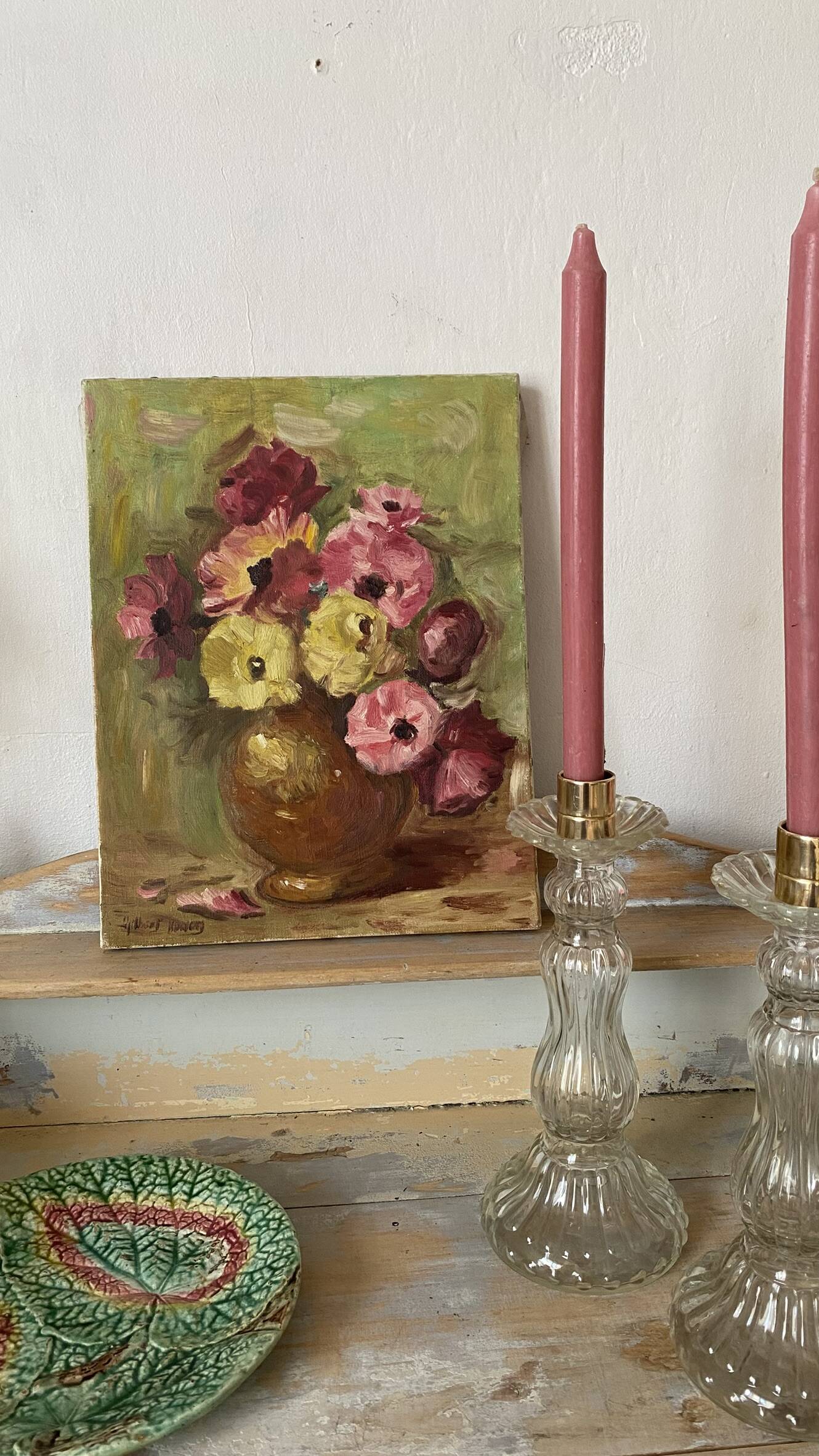 Painting bouquet, oil on canvas on frame flowers 35X27.