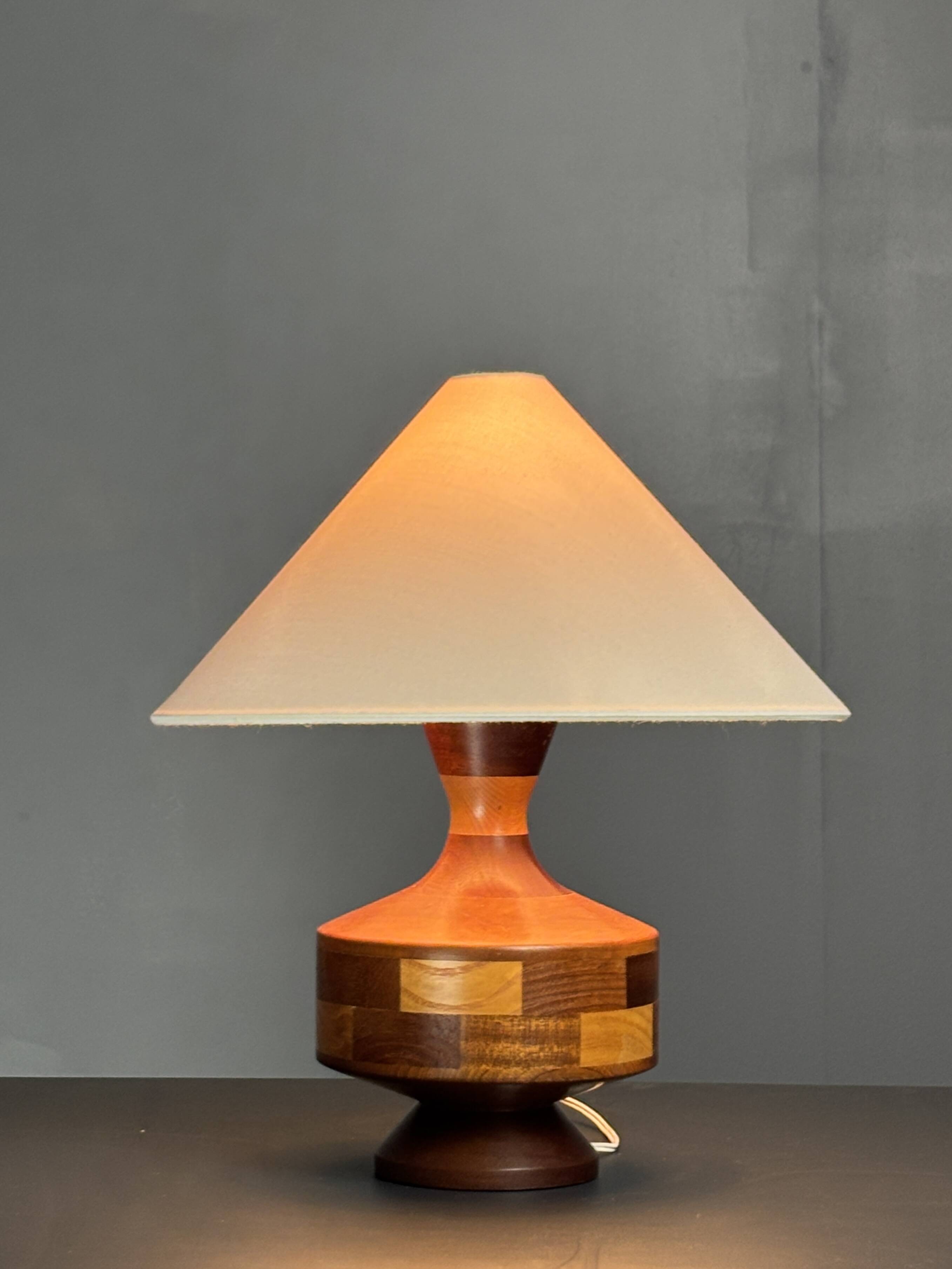 Mid-Century Table Lamp with Geometric Wood Inlay, English, circa 1955–1965