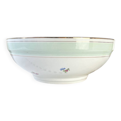 Saladier porcelaine vintage fleuri blanche verte SALINS 66 de 1950s