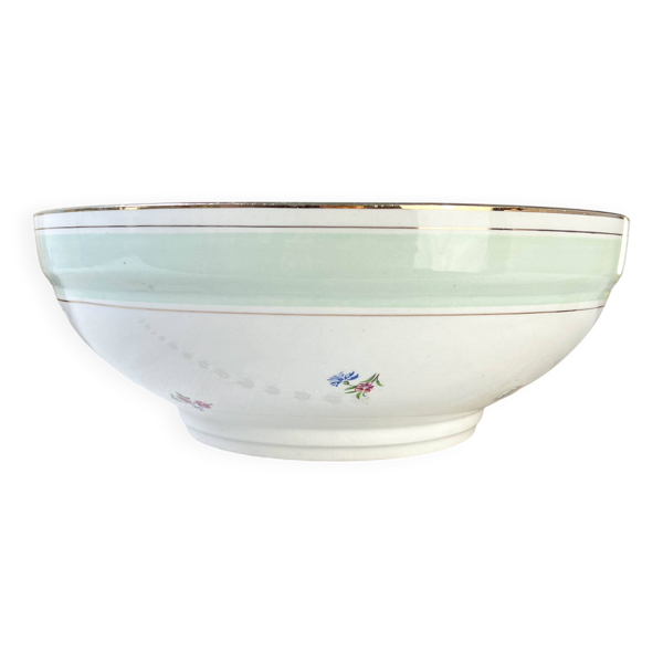 Saladier porcelaine vintage fleuri blanche verte SALINS 66 de 1950s