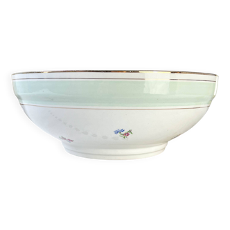 Vintage white and green floral porcelain salad bowl SALINS 66 from the 1950s