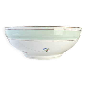 Vintage white and green floral porcelain salad bowl SALINS 66 from the 1950s