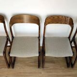 Set of 4 vintage Baumann "Sled" chairs in bent wood.