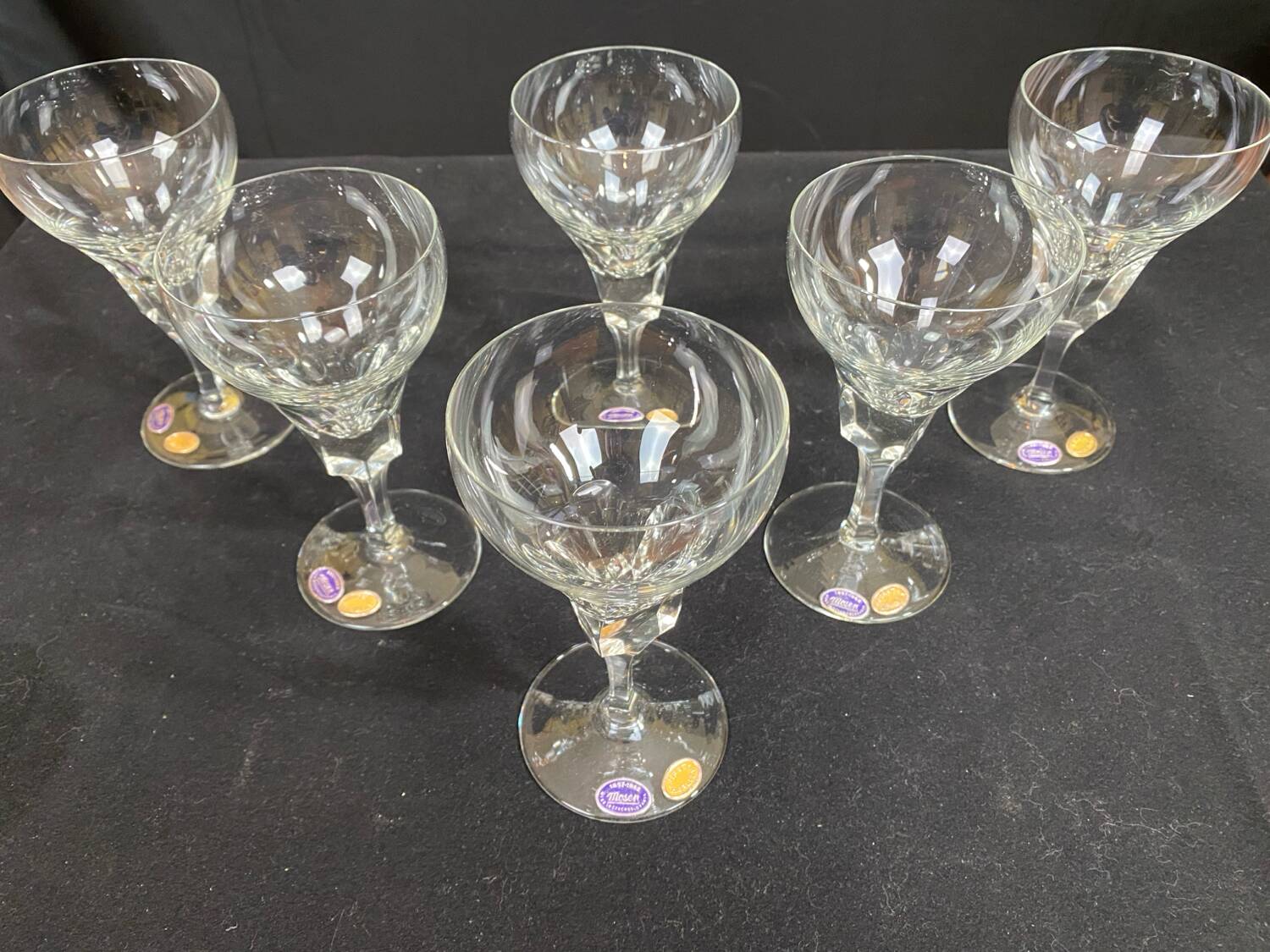 set of 6 antique cut crystal wine glasses in tulip shape from the pres