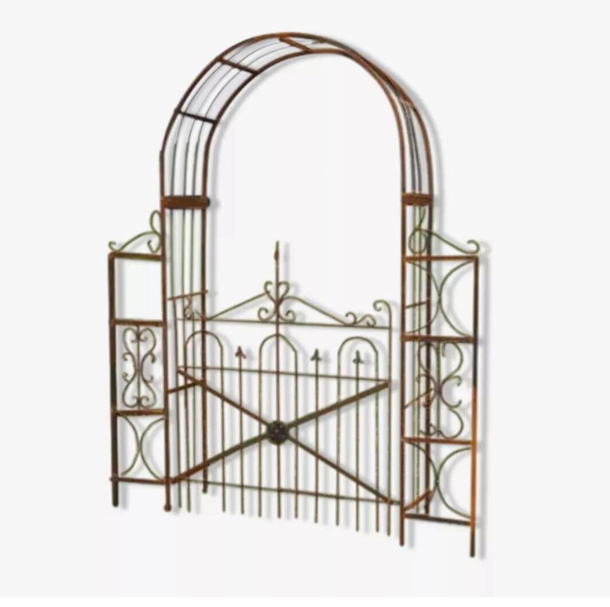 Garden arch with wrought iron gate