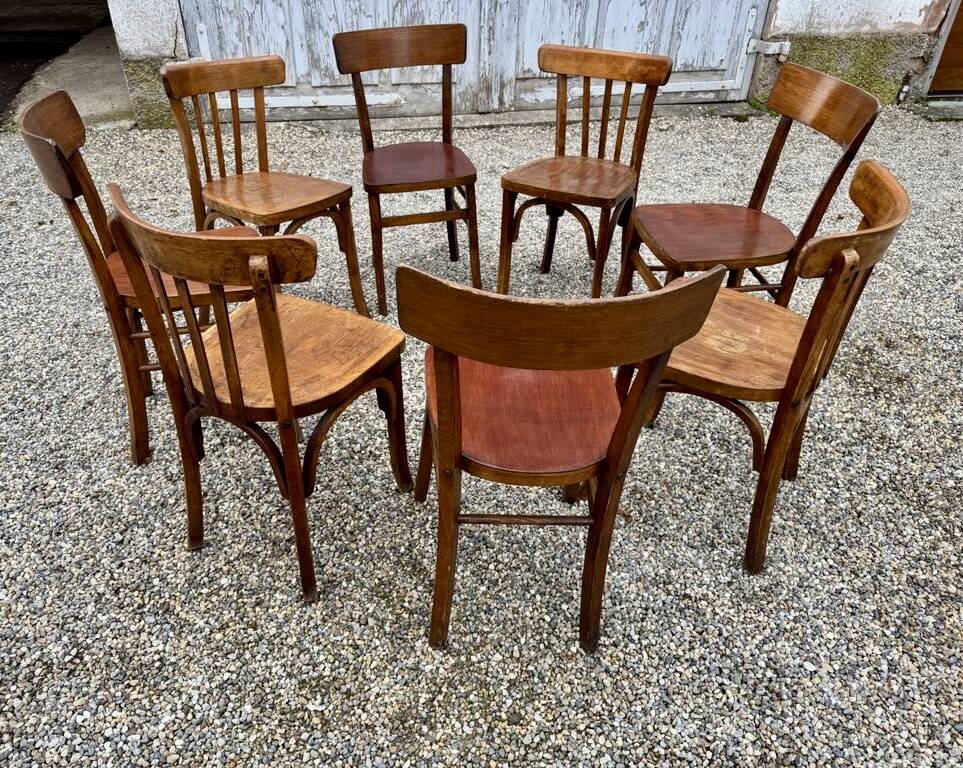 Series Lot of 8 old vintage bistro chairs