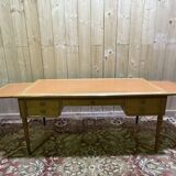 Louis XVI style flat desk in cherry wood and leather