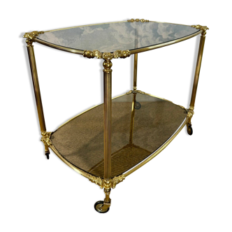 Elegant service trolley with smoked glass shelves, Hollywood Regency.