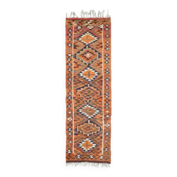 Tapis coureur vintage turc en laine et coton noué à la main des années 1970, 104x338.