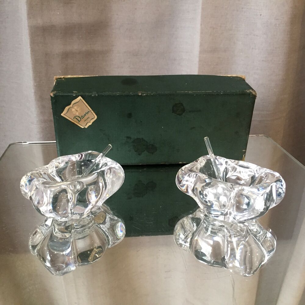 Duo of daum crystal salters in their original box