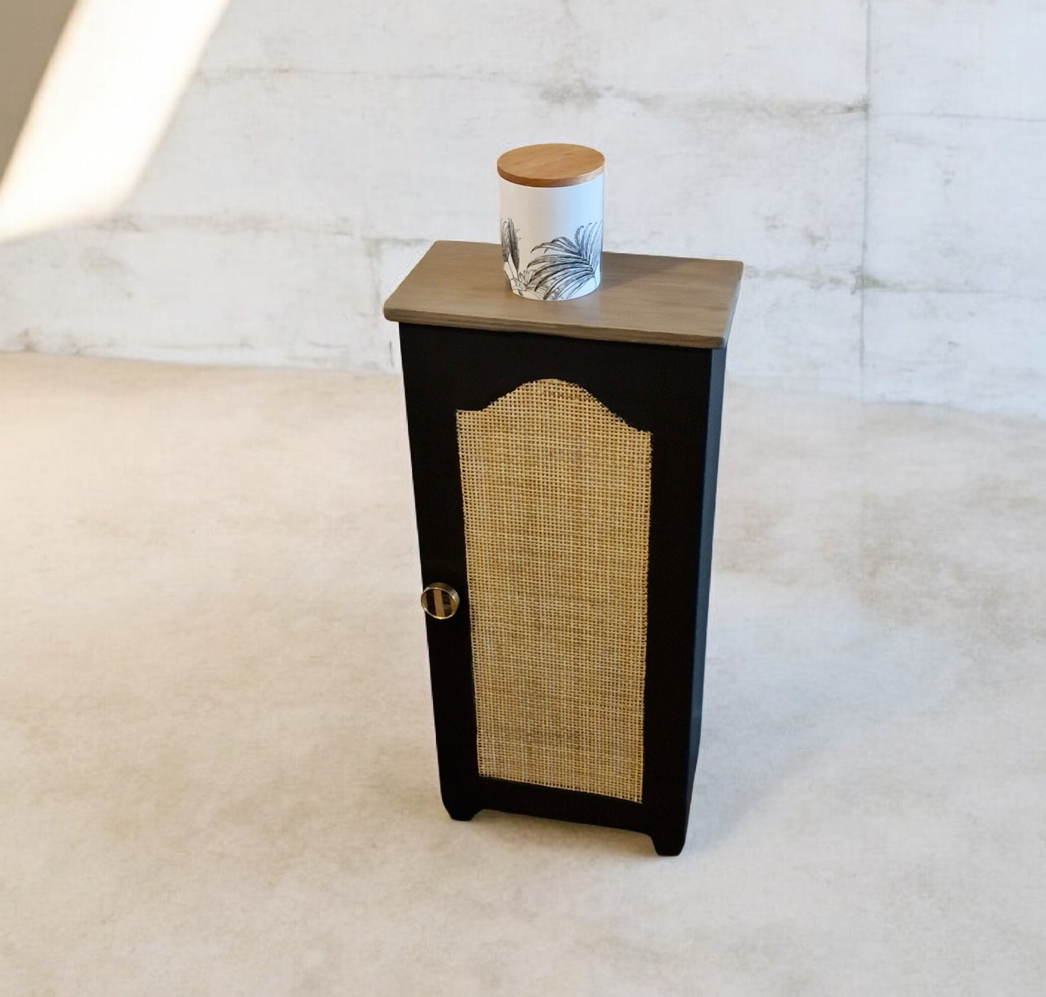 Wooden chest with caning