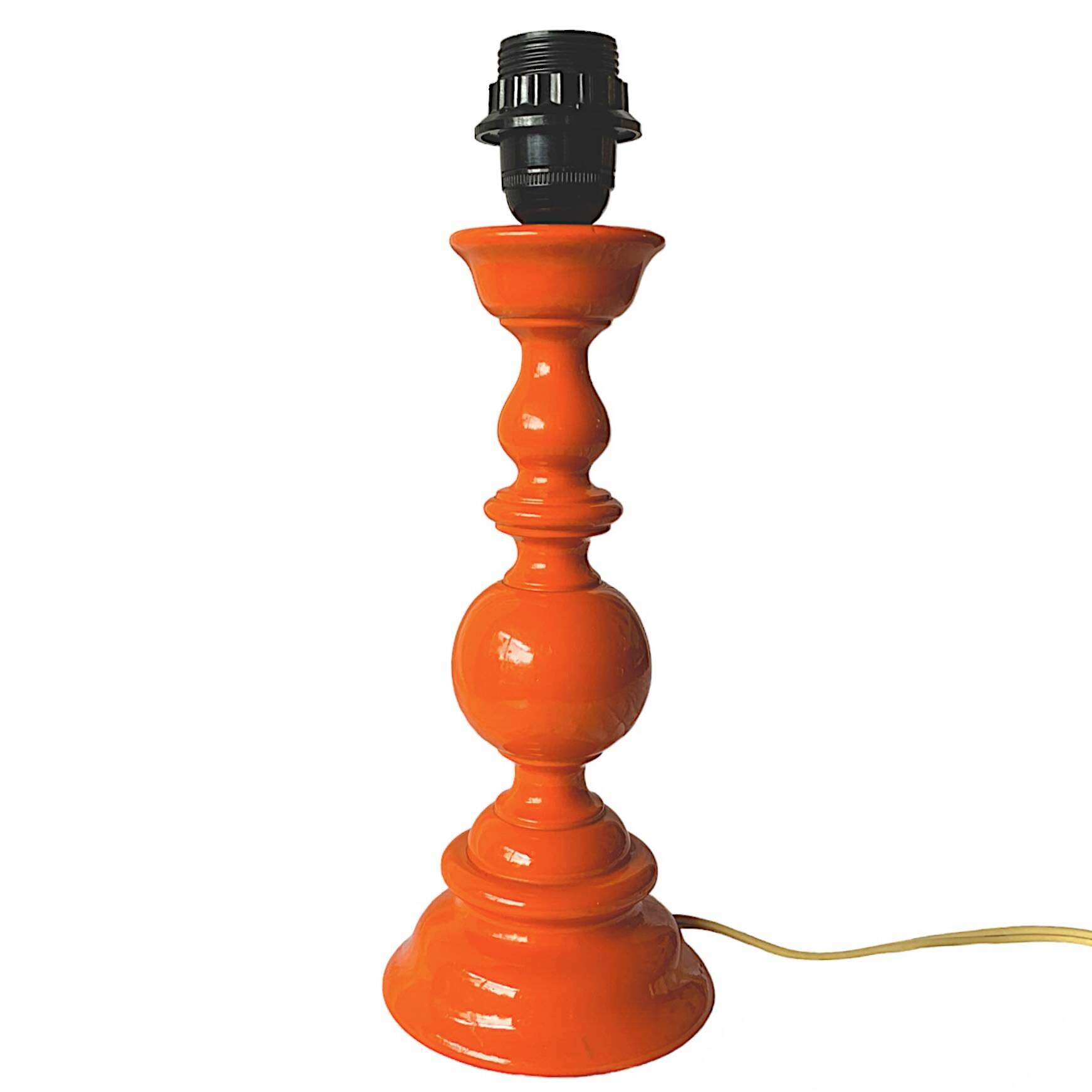 Large vintage lamp base in orange lacquered wood