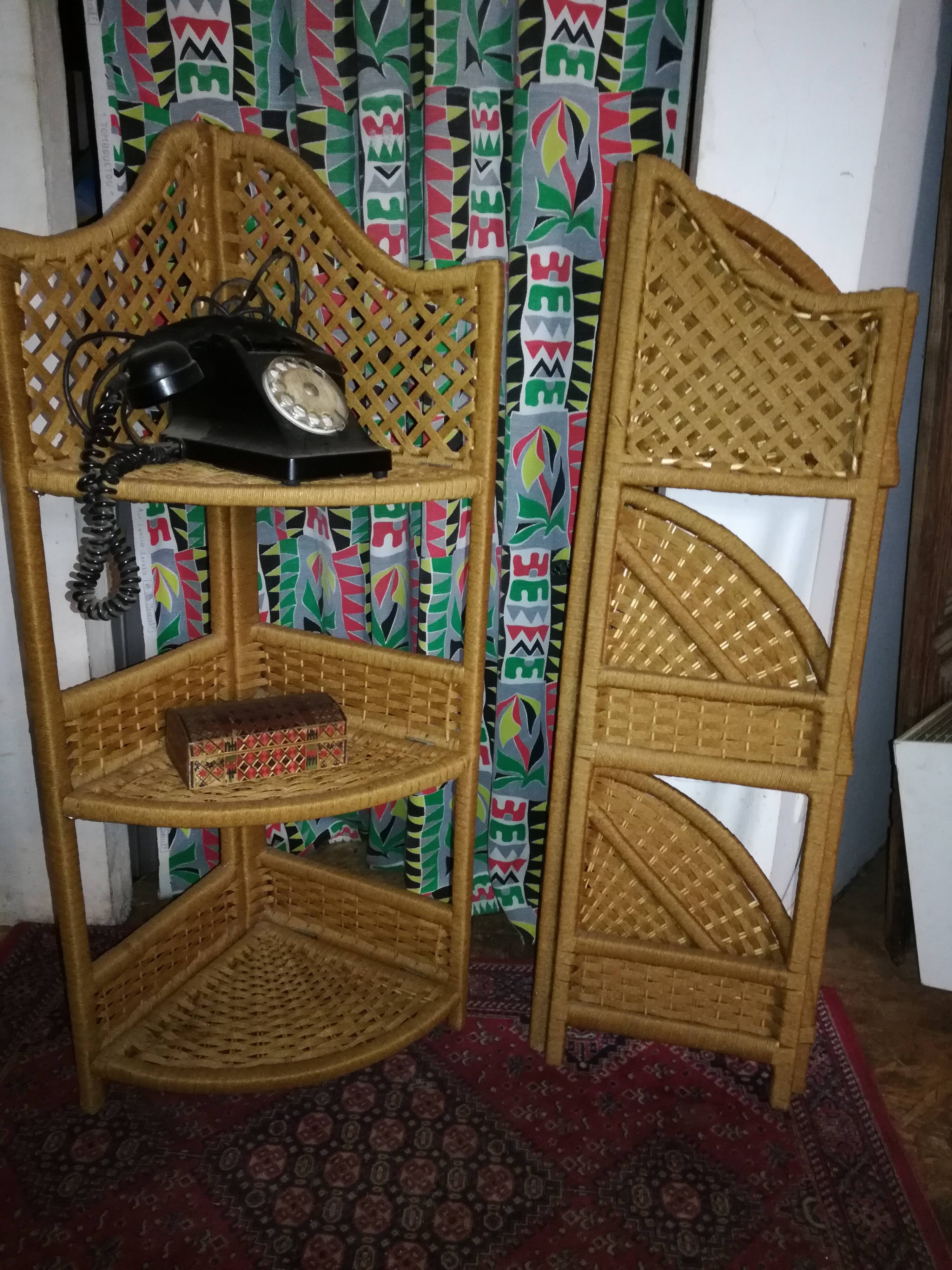 Pair of rattan shelves