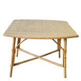 Rattan coffee table in vintage vinyl or end of sofa