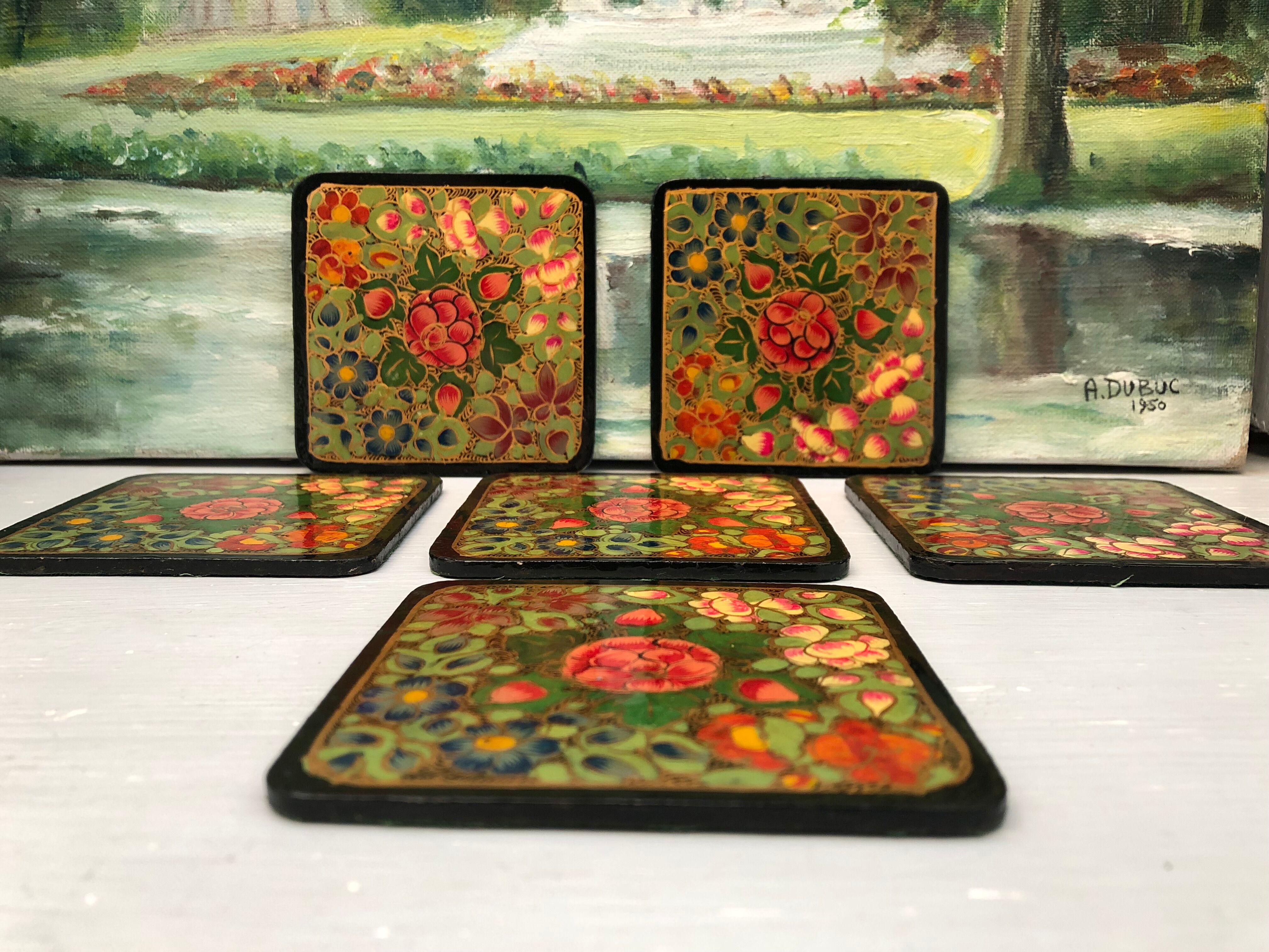 6 under glass decorated with flowers