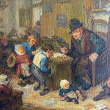 Painting "The schoolmaster" old copy of the Louvre of Mahudez cf. Van Ostade