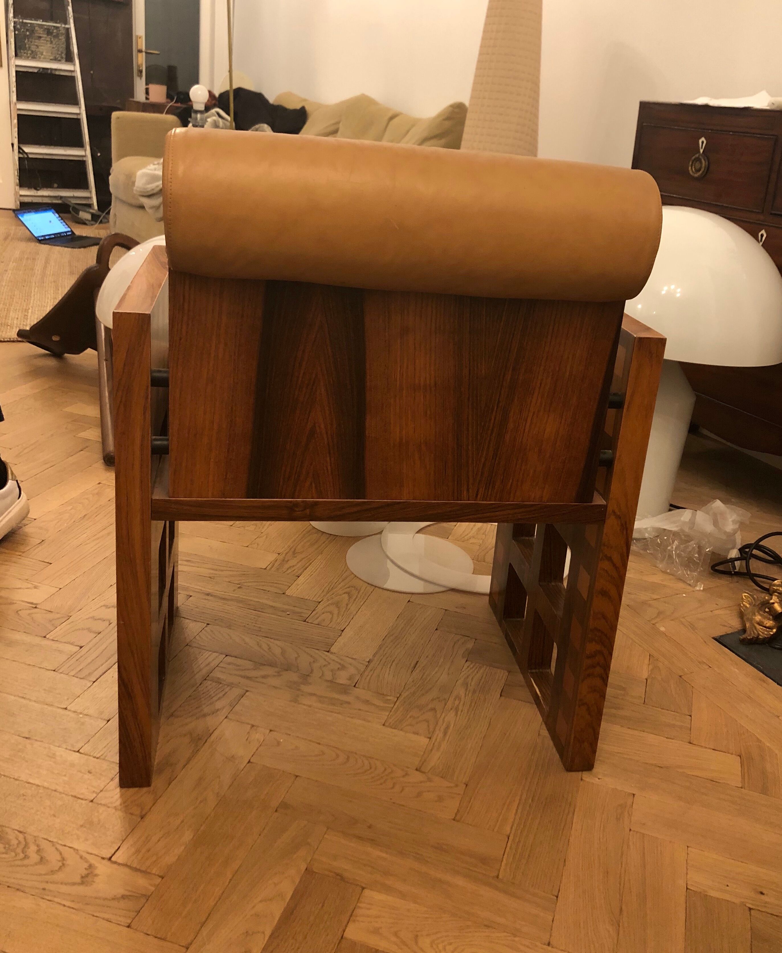 Pair of Mobil Girgi Armchairs, Wood and Leather.