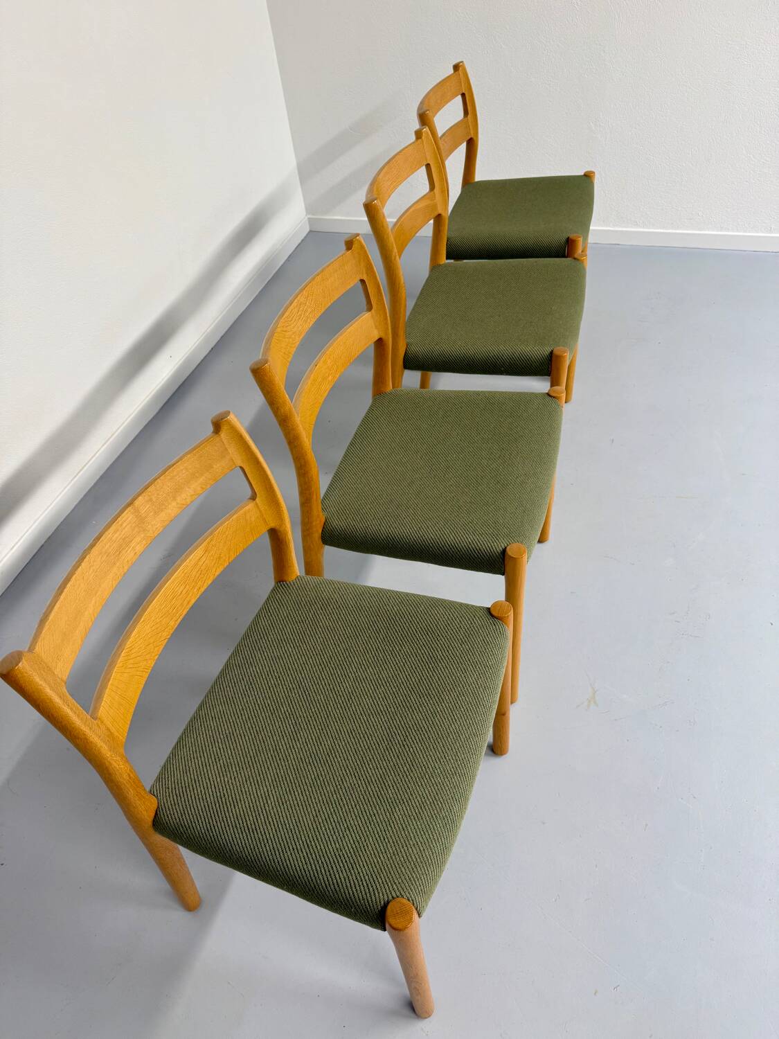 Set of 4 beech chairs designed by Niels Otto Møller, solid vintage beech