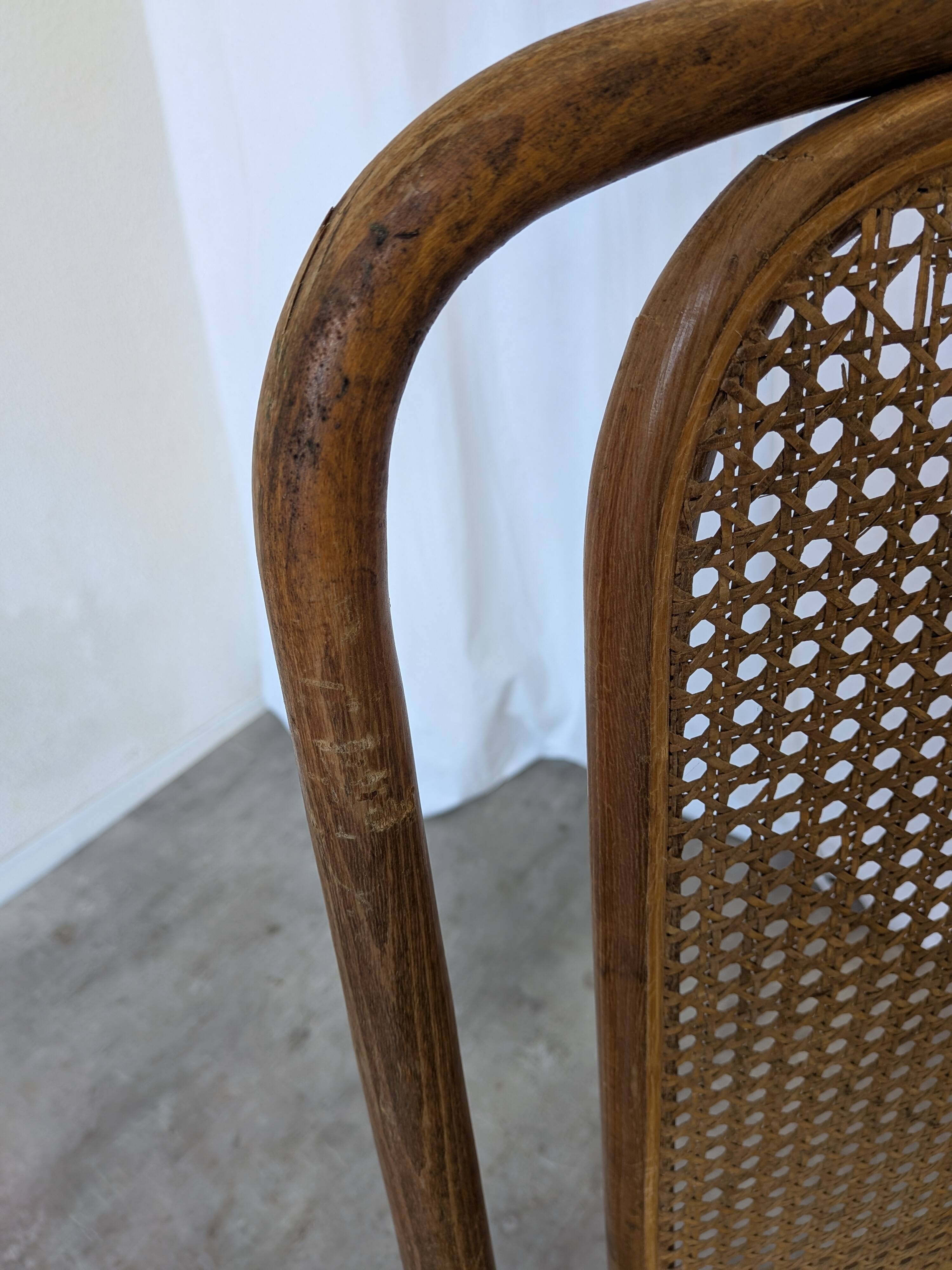 Vintage High Back Bentwood Cane Dining Chair / Thonet Style / Torn Seat