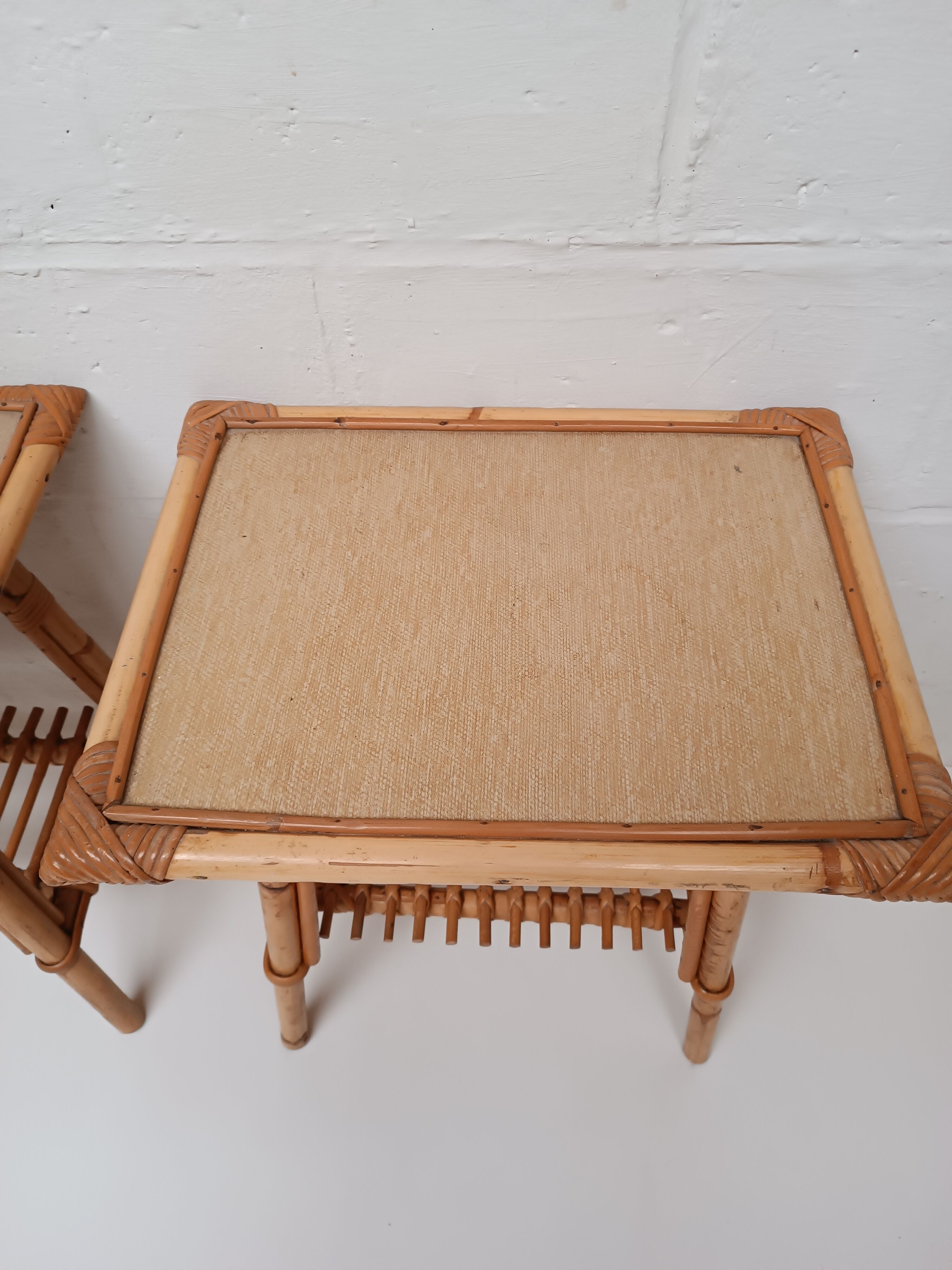 Pair of vintage rattan bedside tables