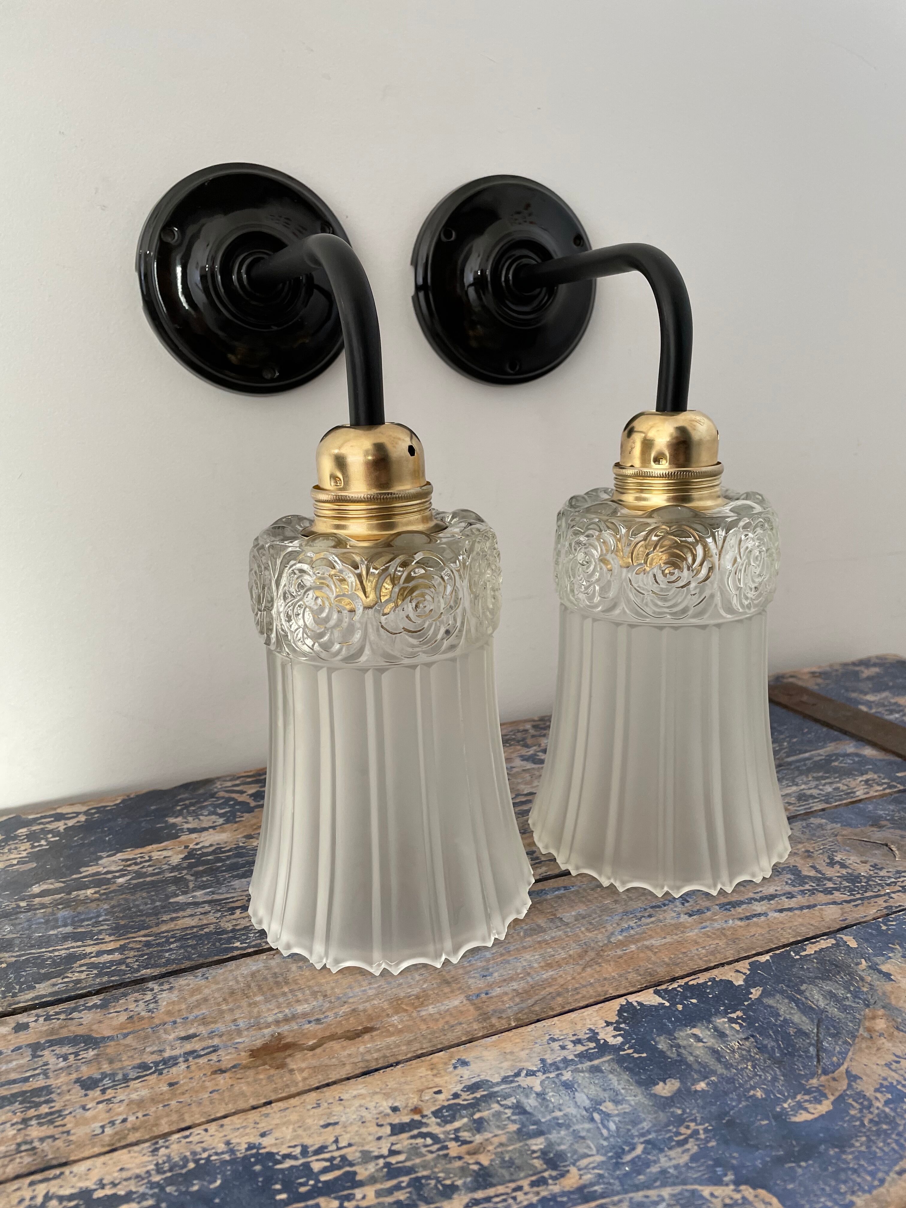 Set of two Art Deco tulip wall sconces